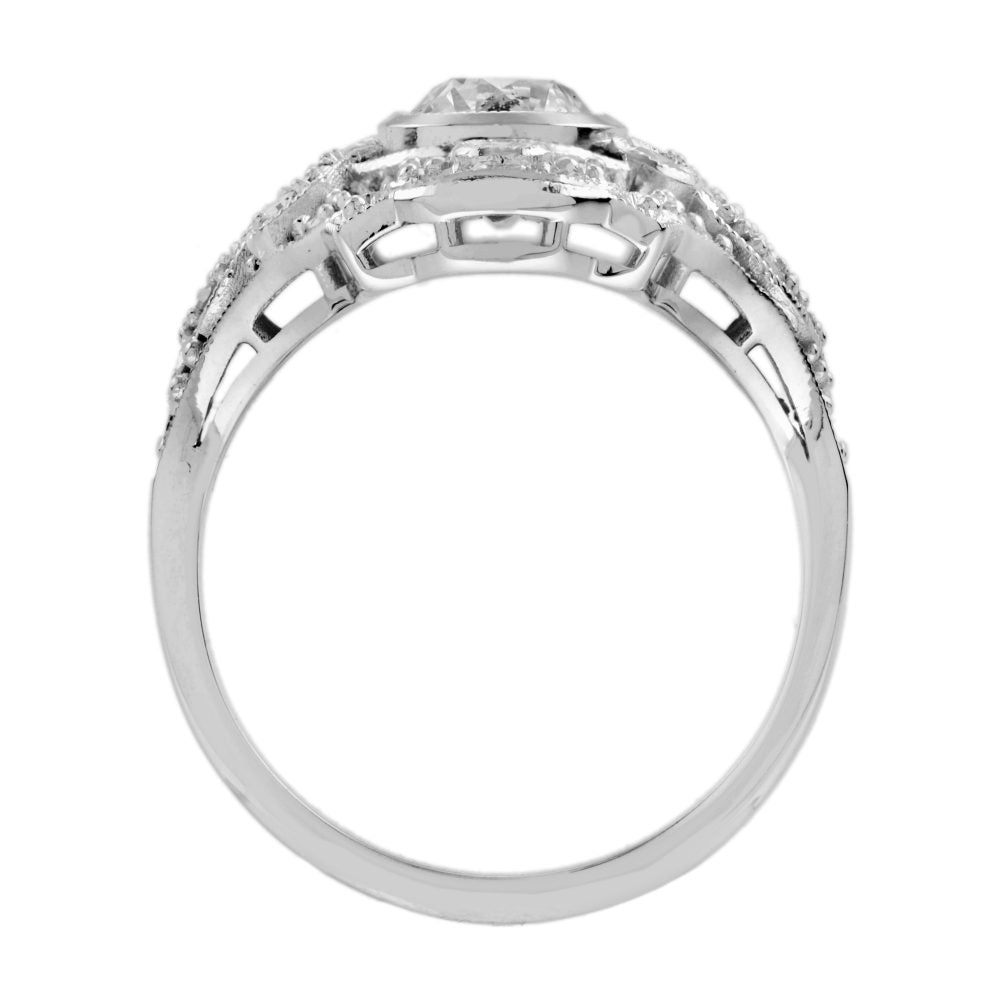 Art Deco Style GIA Certified 0.99ct Old Cut Diamond and Sapphire Cluster Plaque Ring