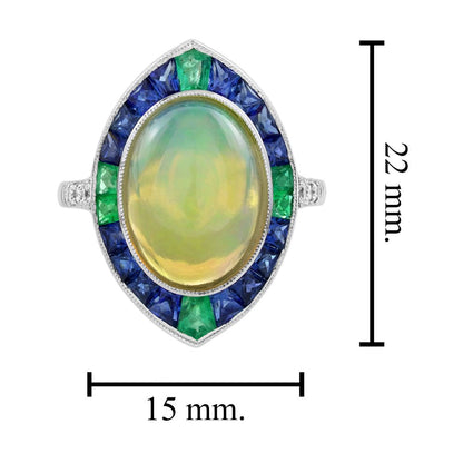 Oval 4.45ct Opal Emerald Sapphire Diamond Navette Cluster Ring