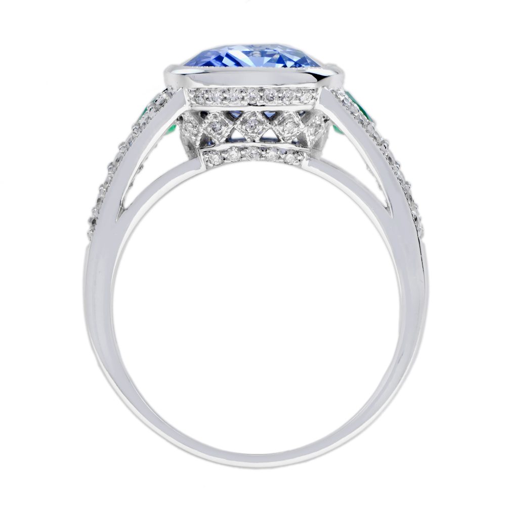 4.47ct Ceylon Sapphire with Emerald and Diamond Cluster Ring