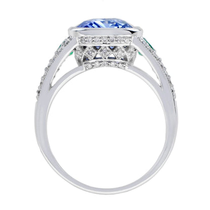 4.47ct Ceylon Sapphire with Emerald and Diamond Cluster Ring
