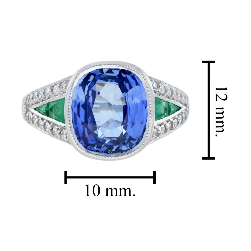 4.47ct Ceylon Sapphire with Emerald and Diamond Cluster Ring