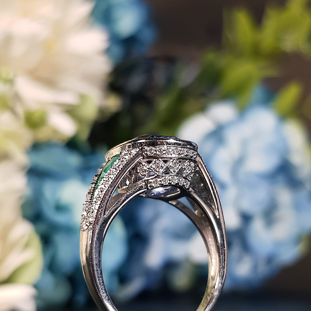 4.47ct Ceylon Sapphire with Emerald and Diamond Cluster Ring