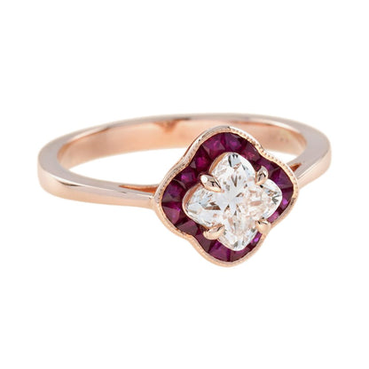 GIA Certified 1.01ct Lilly Cut Diamond and Ruby Quatrefoil Cluster Engagement Ring