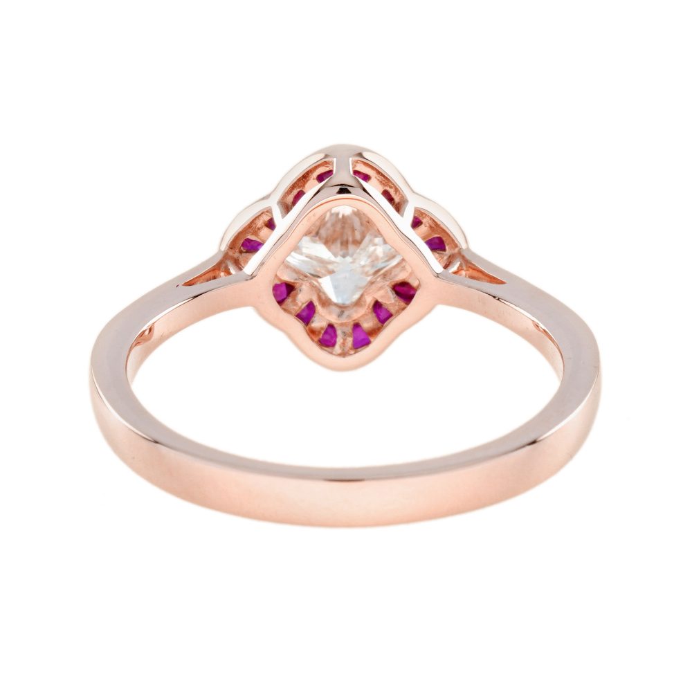 GIA Certified 1.01ct Lilly Cut Diamond and Ruby Quatrefoil Cluster Engagement Ring