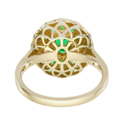 Modern Emerald and Diamond Oval Cluster Ring in 18ct Yellow Gold