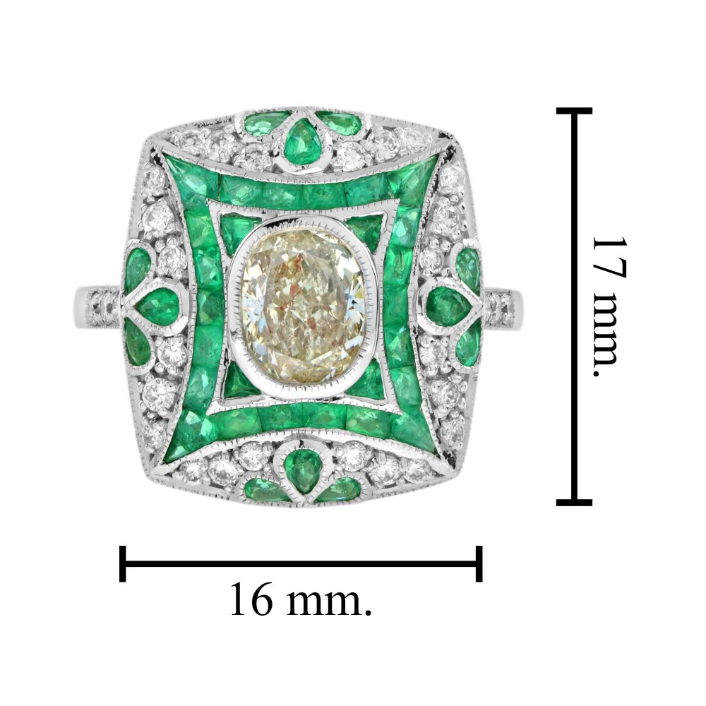 Certified 1.28ct Diamond and Emerald Cluster Dress Ring in 18ct White Gold
