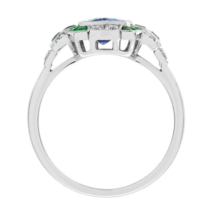 Ceylon Sapphire Emerald and Diamond Engagement Ring