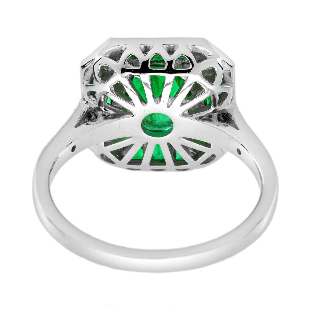 Art Deco Inspired 1.25ct Emerald and Diamond Cluster Engagement Ring