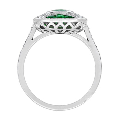 Art Deco Inspired 1.25ct Emerald and Diamond Cluster Engagement Ring