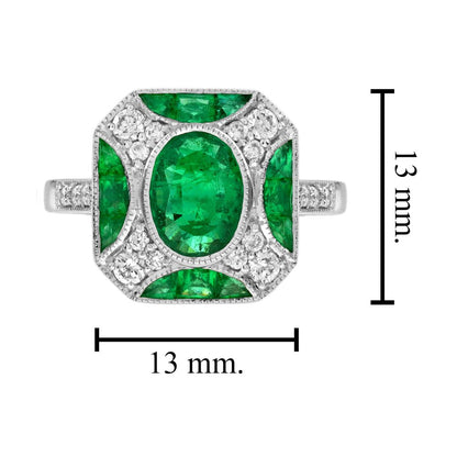 Art Deco Inspired 1.25ct Emerald and Diamond Cluster Engagement Ring
