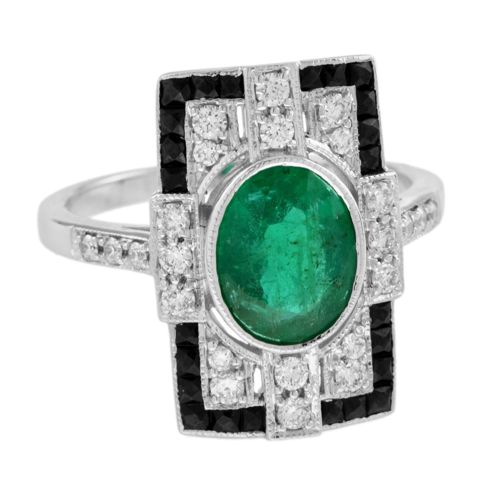 1.80ct. Emerald Diamond and Black Onyx Cluster Plaque Ring