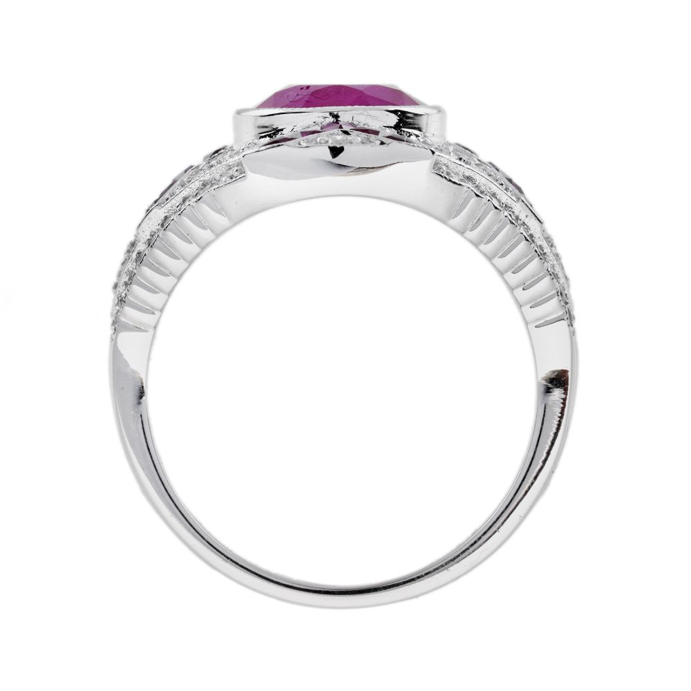 Art Deco Style 2.37ct Oval Burma Ruby and Diamond Cluster Dress Ring