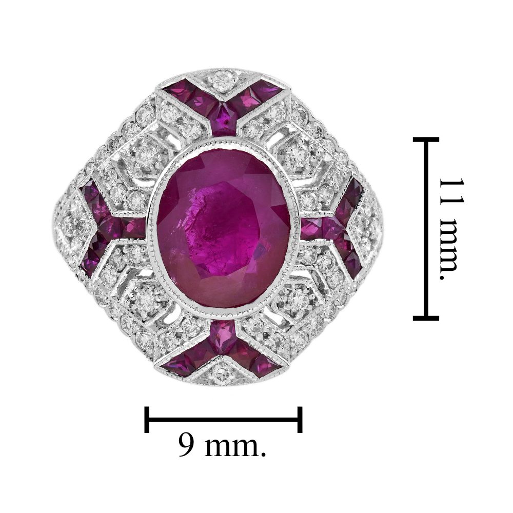 Art Deco Style 2.37ct Oval Burma Ruby and Diamond Cluster Dress Ring