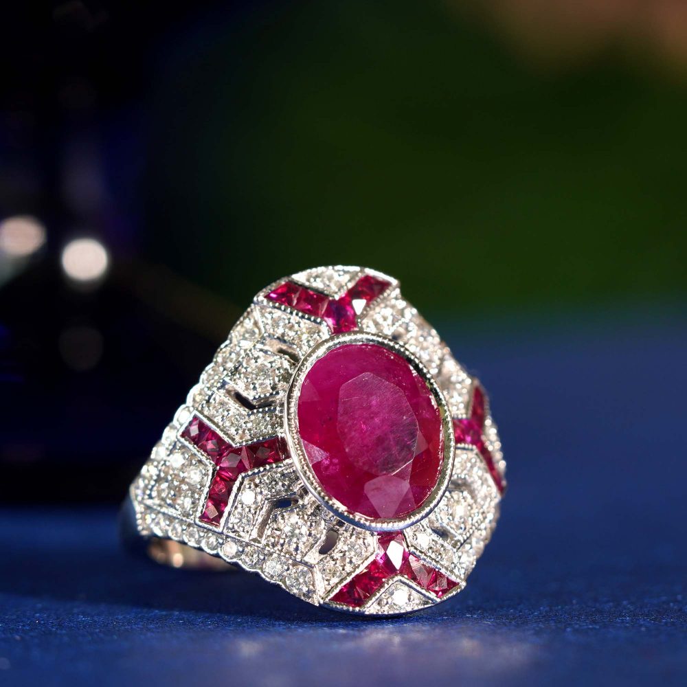 2.37ct Burma Ruby and Diamond Cluster Dress Ring