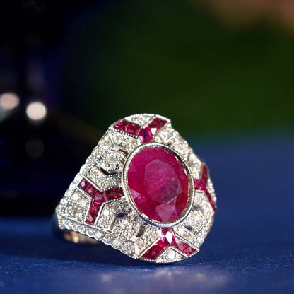 2.37ct Burma Ruby and Diamond Cluster Dress Ring