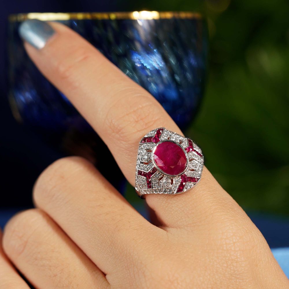 2.37ct Burma Ruby and Diamond Cluster Dress Ring