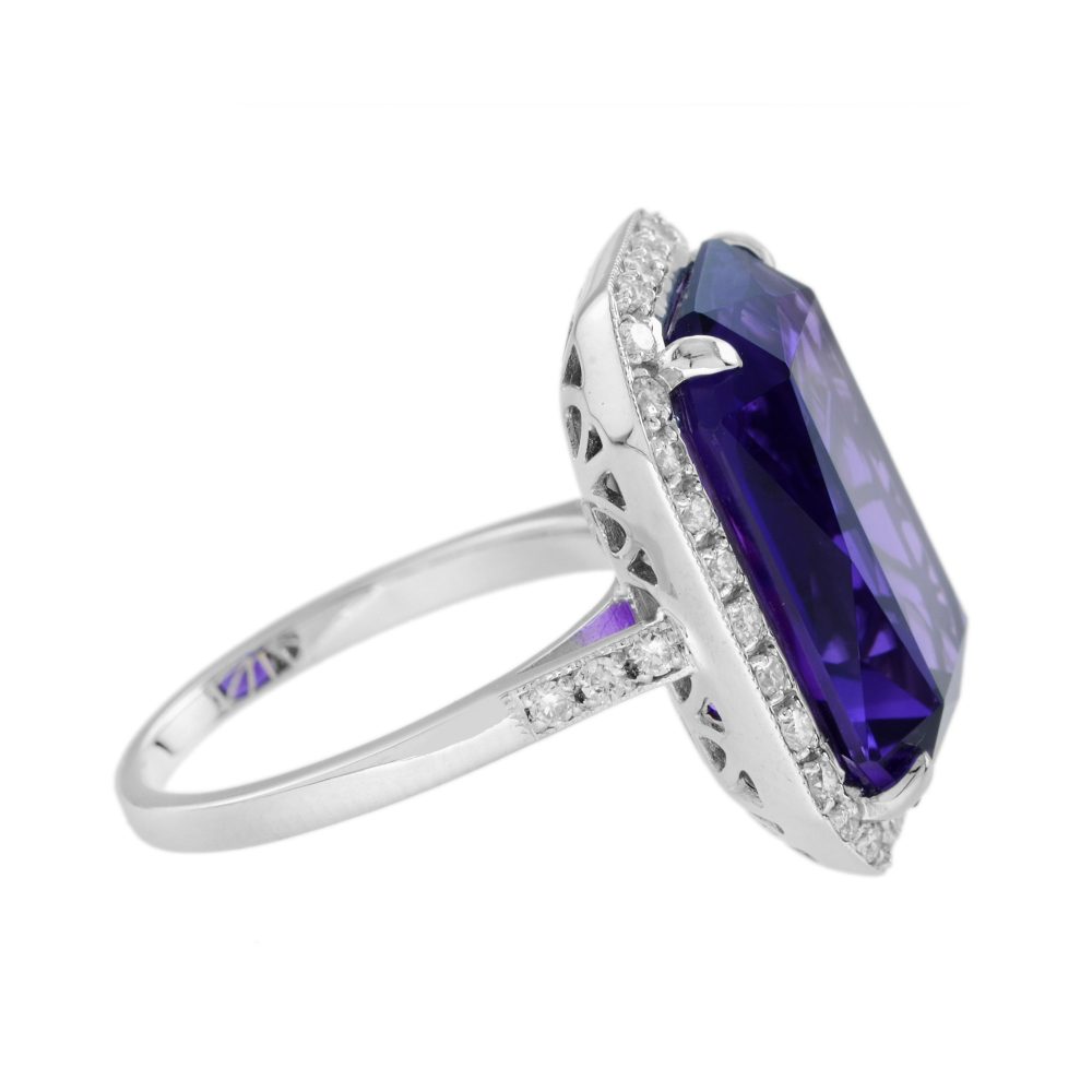 11.75ct Emerald Cut Amethyst and Diamond Cluster Cocktail Ring
