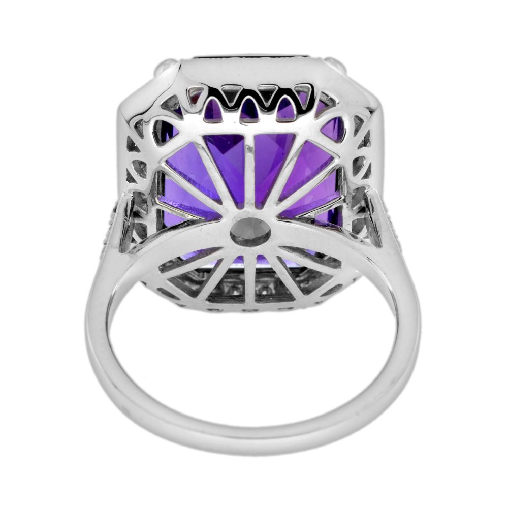 11.75ct Emerald Cut Amethyst and Diamond Cluster Cocktail Ring