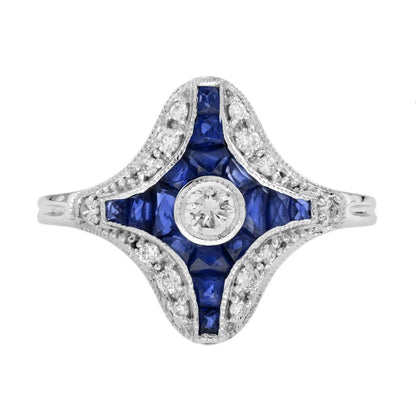 Diamond and Sapphire Navette Cluster Plaque Ring