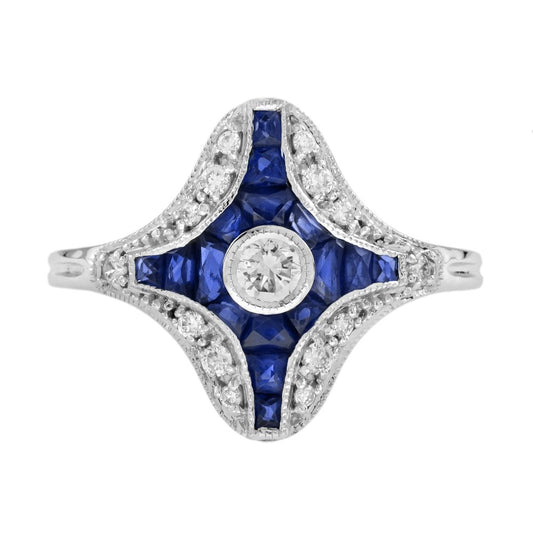 Diamond and Sapphire Navette Cluster Plaque Ring