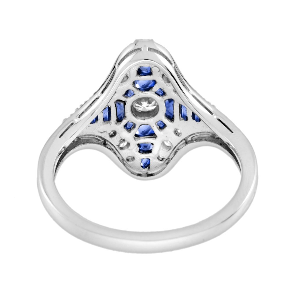 Diamond and Sapphire Navette Cluster Plaque Ring