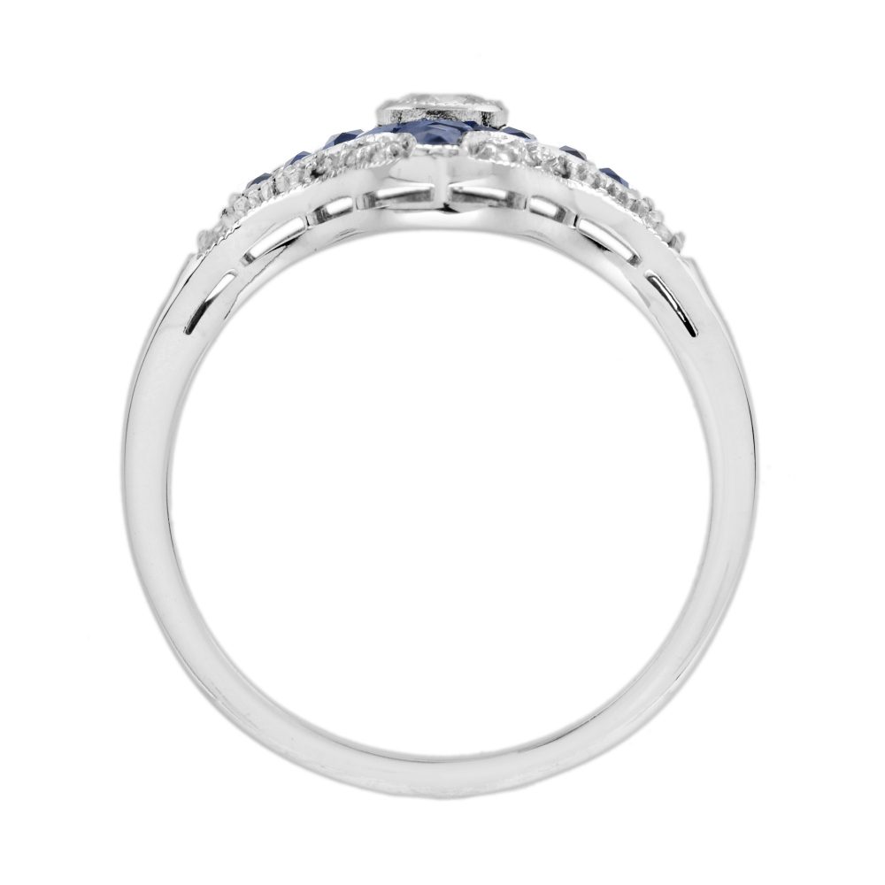 Diamond and Sapphire Navette Cluster Plaque Ring
