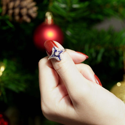 Diamond and Sapphire Navette Cluster Plaque Ring