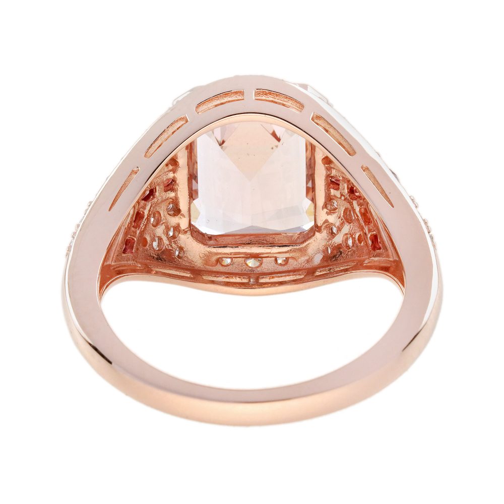 2.70ct Emerald Cut Morganite Orange Sapphire Diamond Cluster Ring in 18ct Rose Gold
