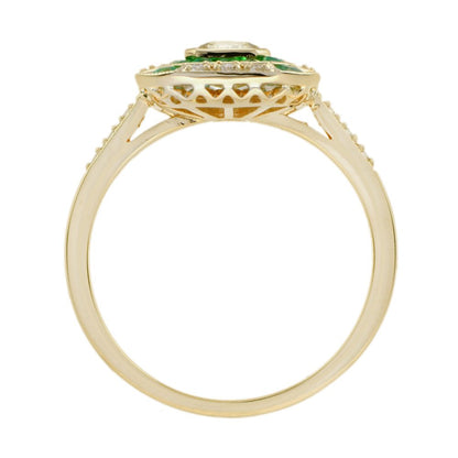 Emerald Cut Fancy Light Yellow Diamond and Emerald Cluster Engagement Ring