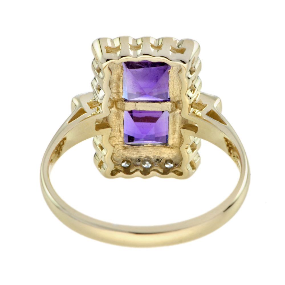1.20ct Double Square Cut Amethyst and Diamond Cluster Dress Ring