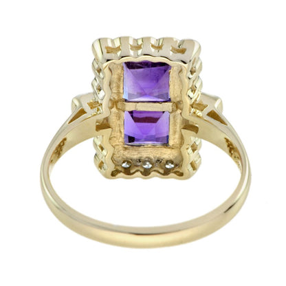 1.20ct Double Square Cut Amethyst and Diamond Cluster Dress Ring