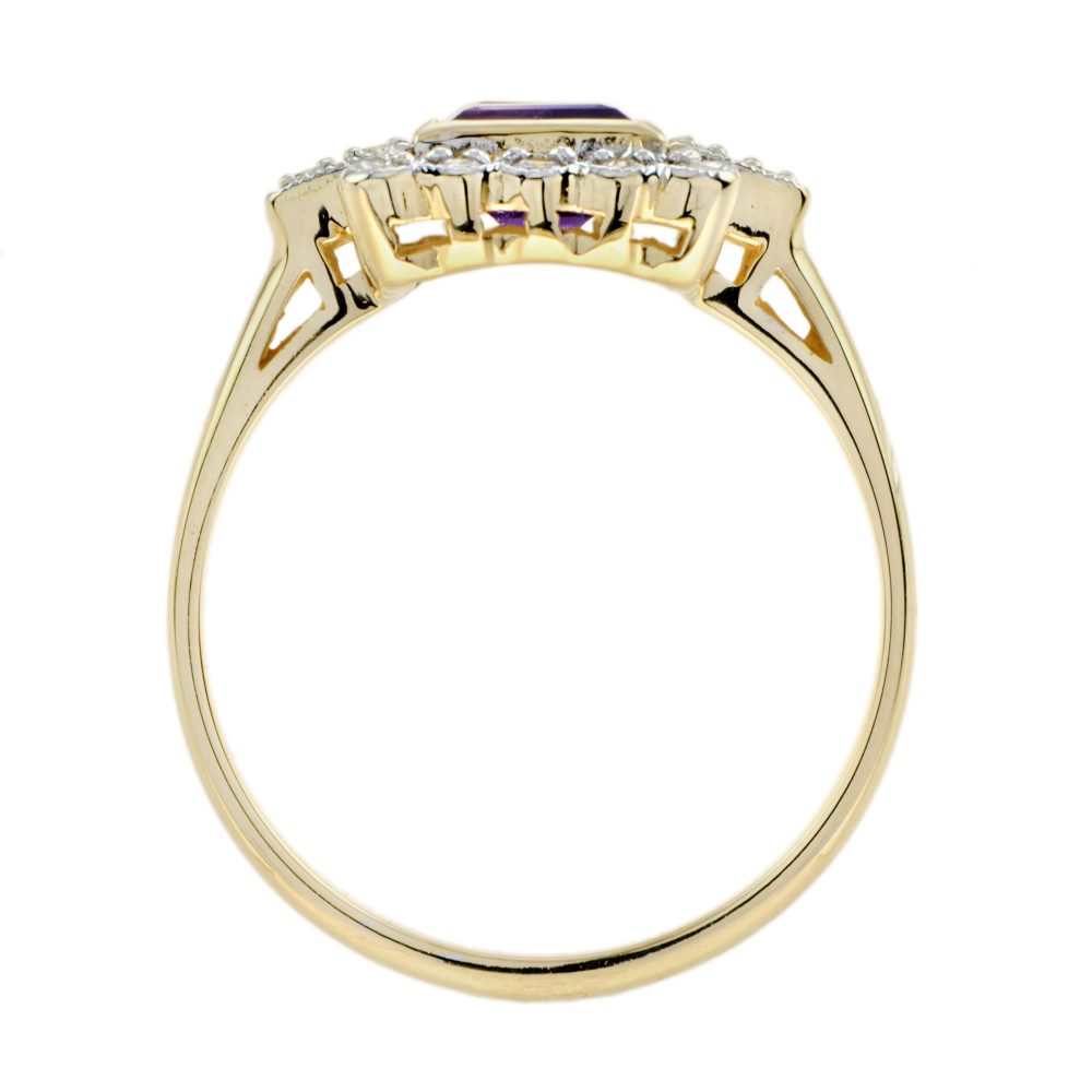 1.20ct Double Square Cut Amethyst and Diamond Cluster Dress Ring