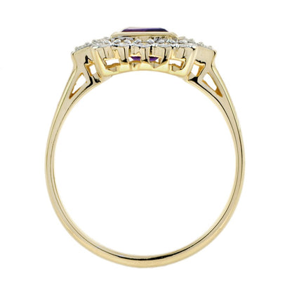 1.20ct Double Square Cut Amethyst and Diamond Cluster Dress Ring