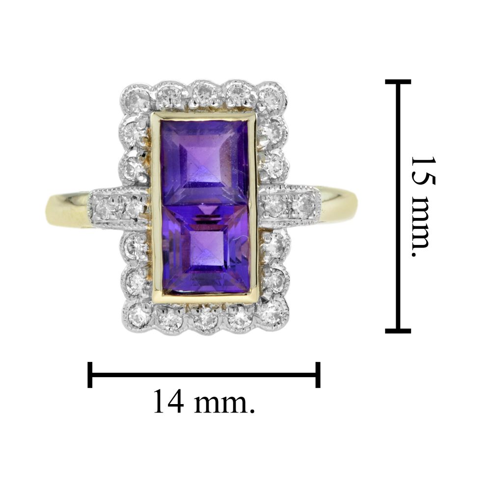 1.20ct Double Square Cut Amethyst and Diamond Cluster Dress Ring