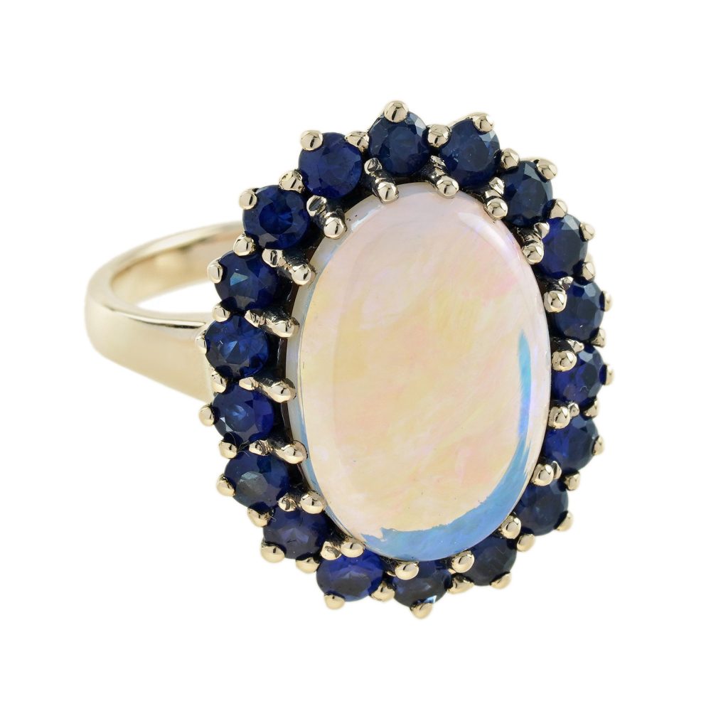 3.43ct Opal and Sapphire Cluster Dress Ring