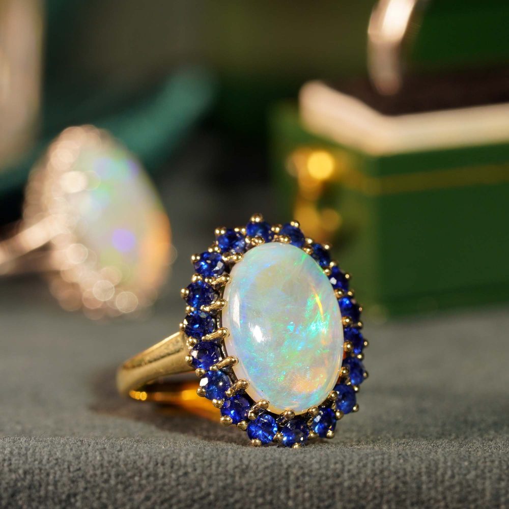 3.43ct Opal and Sapphire Cluster Dress Ring