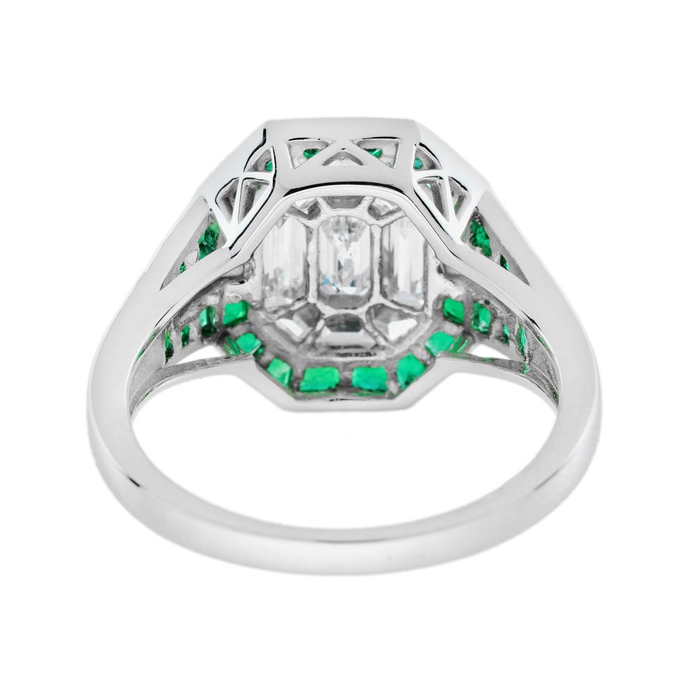 Illusion Emerald Cut Diamonds and Emerald Cluster Engagement Ring
