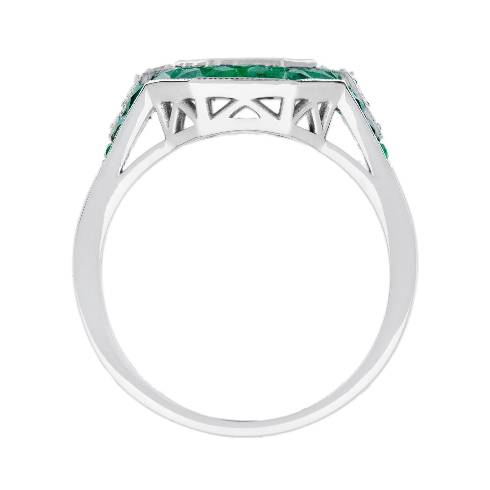 Illusion Emerald Cut Diamonds and Emerald Cluster Engagement Ring