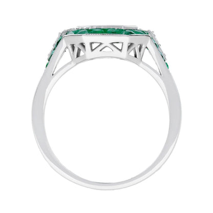 Illusion Emerald Cut Diamonds and Emerald Cluster Engagement Ring