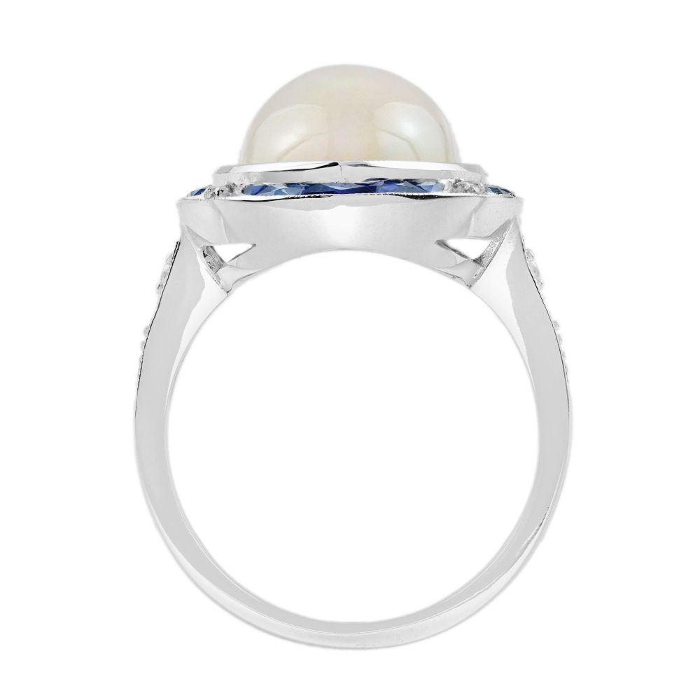6.55ct Marquise Opal with Sapphire and Diamond Cluster Navette Ring