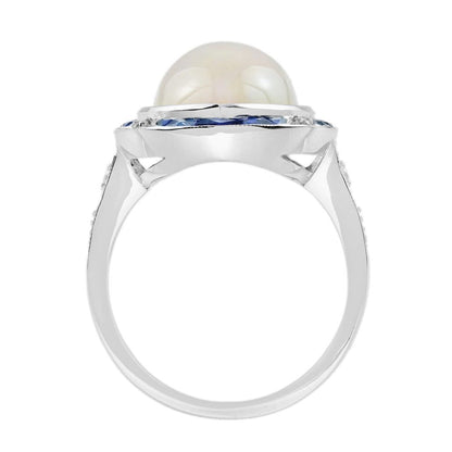 6.55ct Marquise Opal with Sapphire and Diamond Cluster Navette Ring