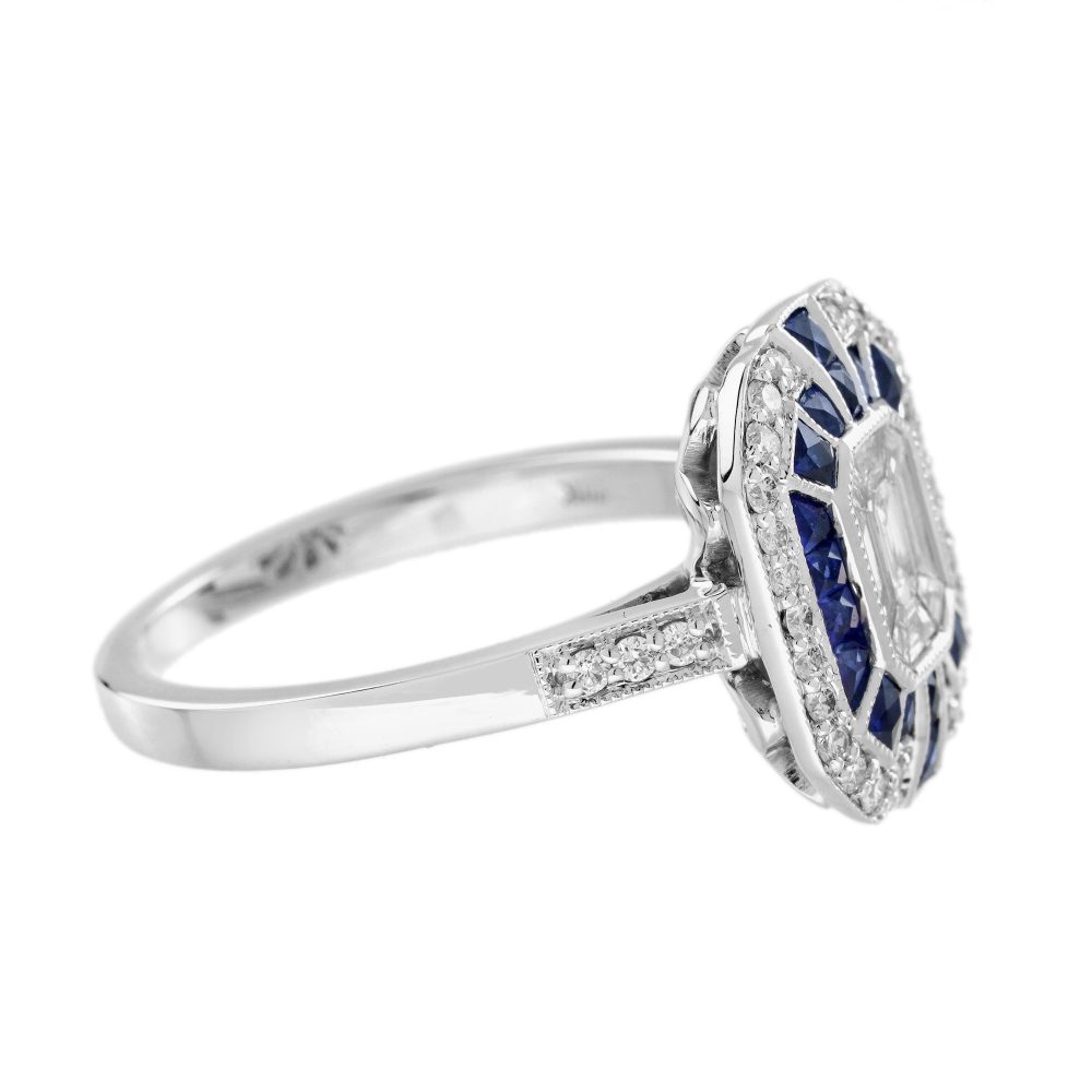 Diamond and Sapphire Cluster Engagement Ring in 18ct White Gold