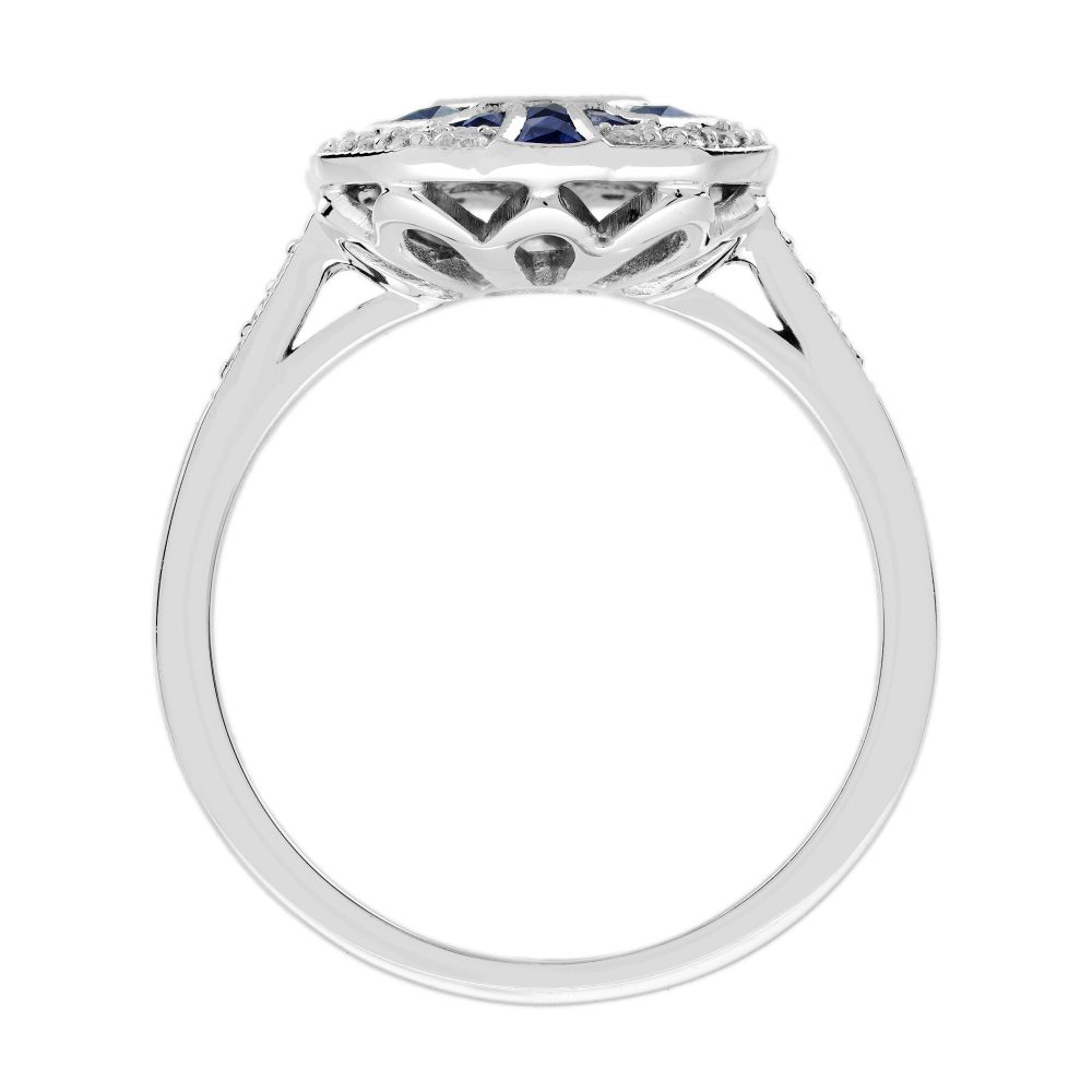 Diamond and Sapphire Cluster Engagement Ring in 18ct White Gold