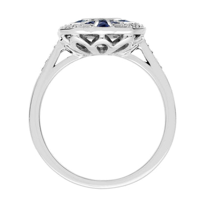 Diamond and Sapphire Cluster Engagement Ring in 18ct White Gold