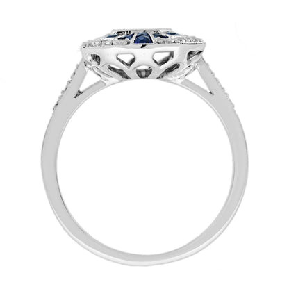Illusion Set Emerald Cut Diamond and Sapphire Cluster Dress Ring
