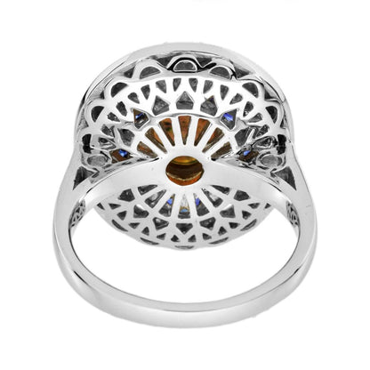 Art Deco Style Black Opal Sapphire and Diamond Cluster Cocktail Ring