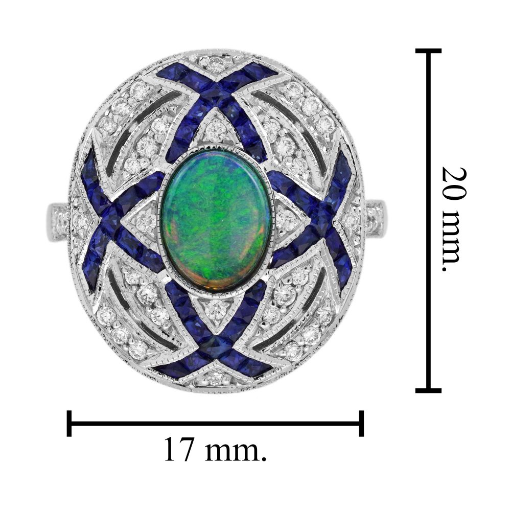 Art Deco Style Black Opal Sapphire and Diamond Cluster Cocktail Ring
