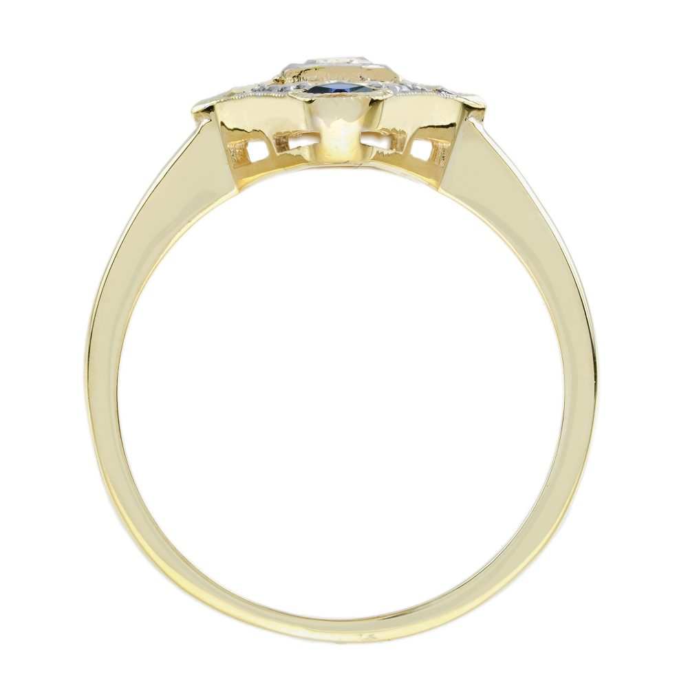 Diamond and Sapphire Navette Cluster Ring in 14ct Yellow Gold