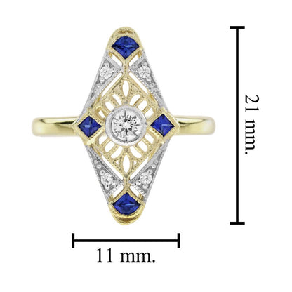Diamond and Sapphire Navette Cluster Ring in 14ct Yellow Gold