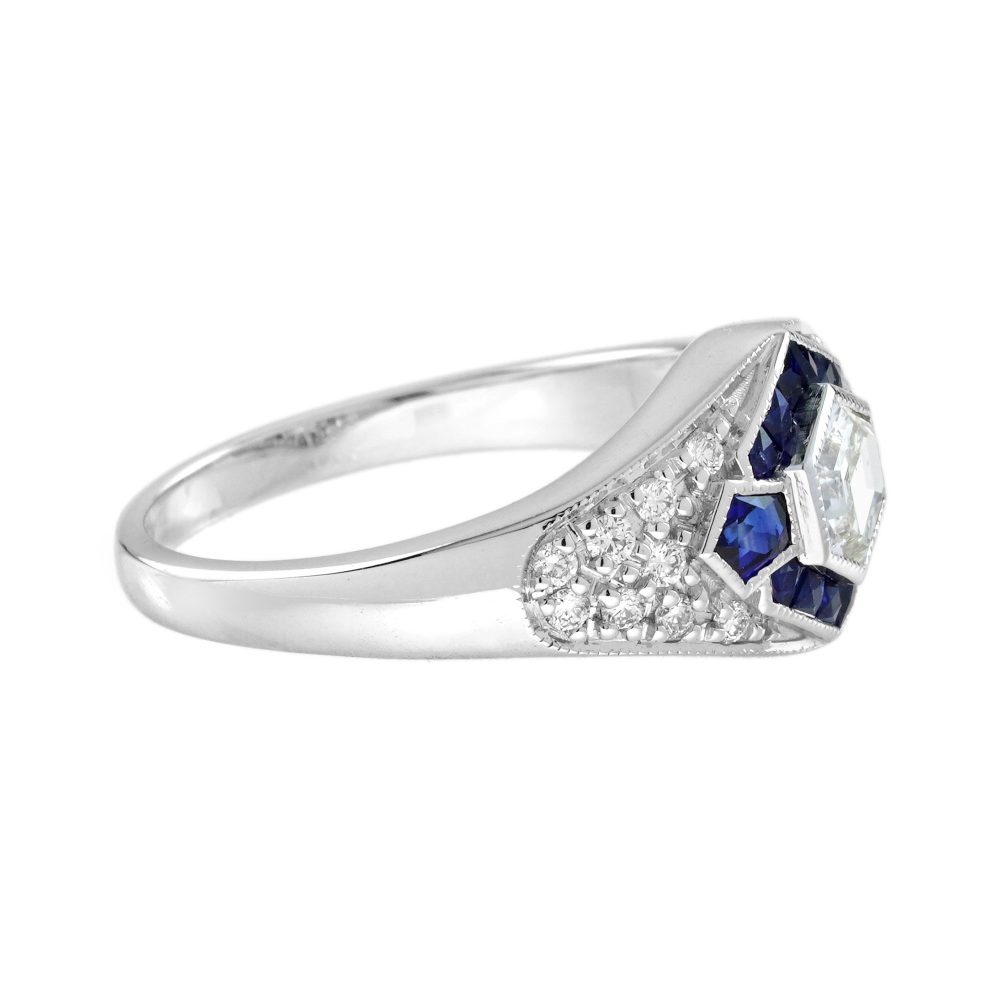 Unique Hexagonal Diamond and Sapphire Cluster Dress Ring